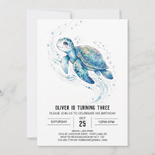 Convite Aniversário da Tartaruga Marinha Verde-azulado