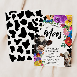 Convite Aniversário da Vaca Floral 'Você ouviu os MOOS'