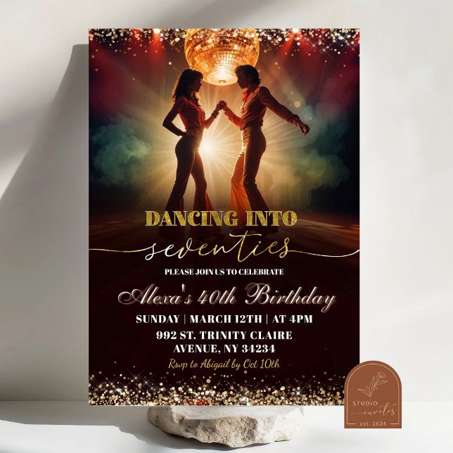 Convite Aniversário Dança Disco Groovy Dourado 70 (Criador carregado)