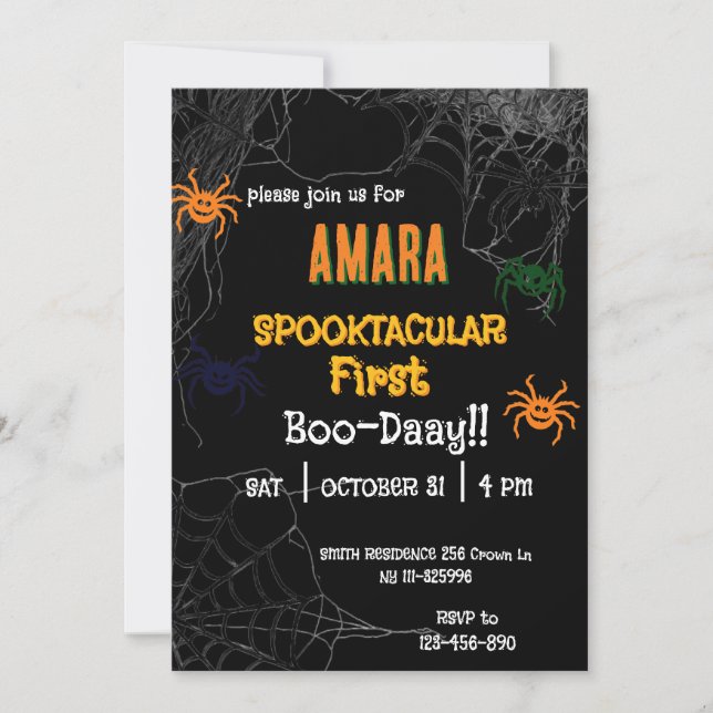Convite Aniversário das Aranhas do Halloween Halloween  (Frente)
