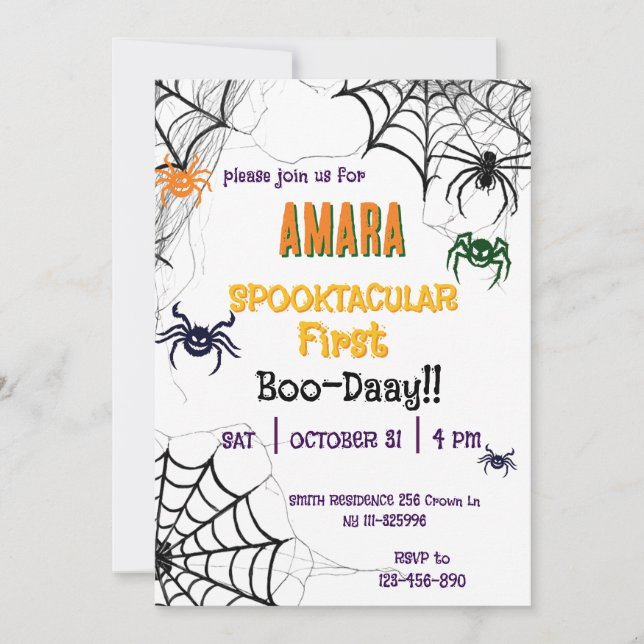 Convite Aniversário das Aranhas do Halloween Halloween  (Frente)