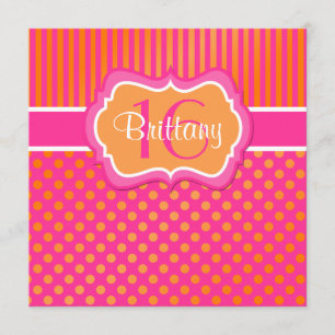 Convite Aniversário das bolinhas cor-de-rosa, alaranjado o