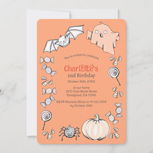 Convite Aniversário das crianças de Halloween doce doce (Frente)
