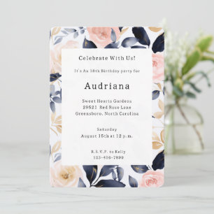 Convite Aniversário das Flores Cinzentas Azuis Rosa