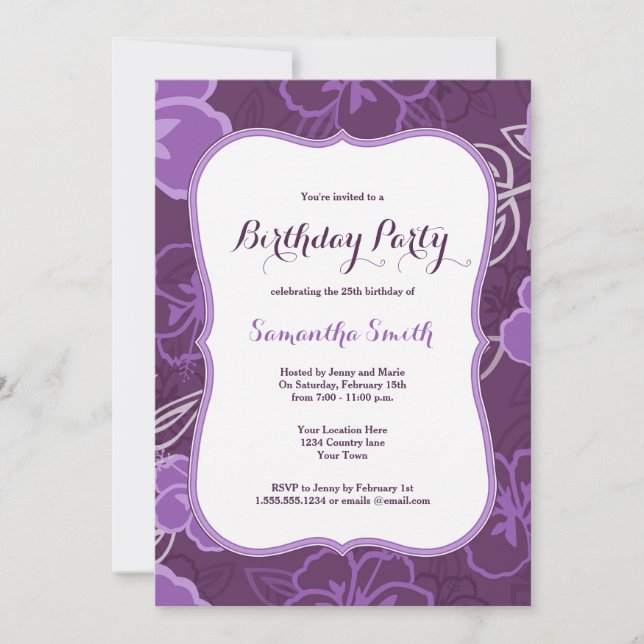 Convite Aniversário das Flores Roxas do Hibiscus no Havaí (Frente)