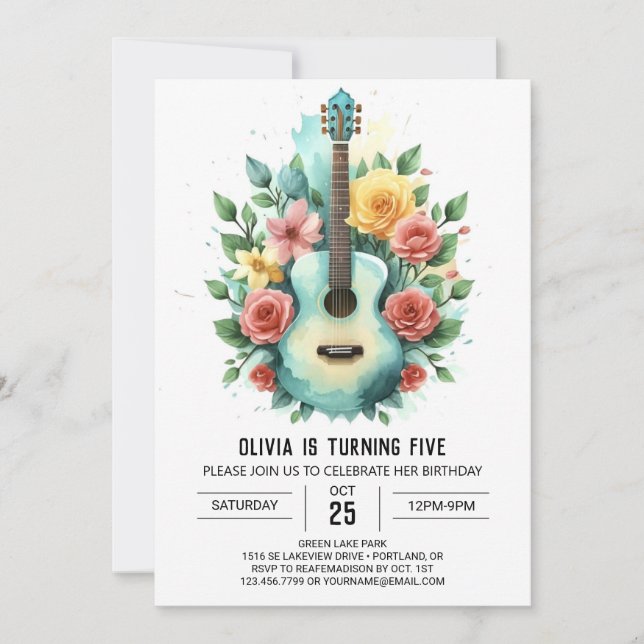 Convite Aniversário das flores selvagens e das cordas do v (Frente)