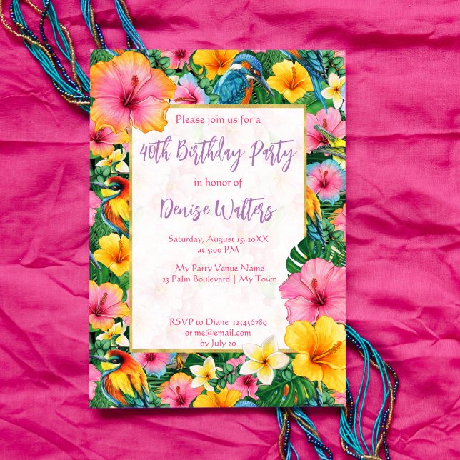 Convite Aniversário das Flores Tropicais e das Aves (Criador carregado)