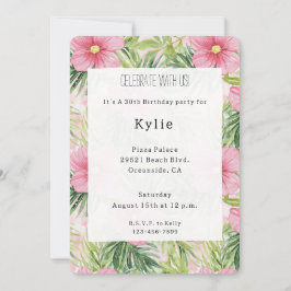 Convite Aniversário das Flores Tropicais Rosa