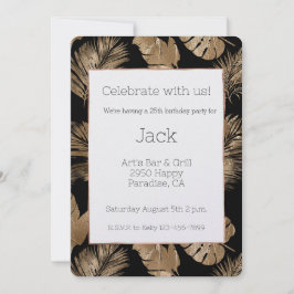 Convite Aniversário das Folhas Tropicais Douradas Negras