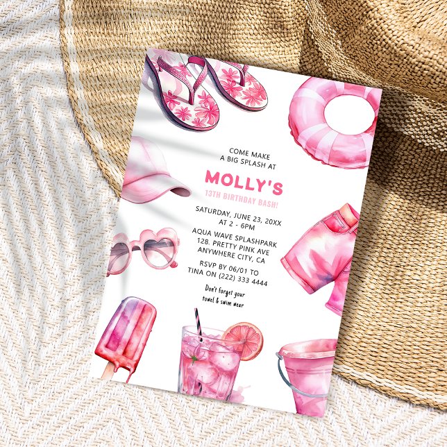 Convite Aniversário das Meninas de Verão Rosa bonito (Criador carregado)