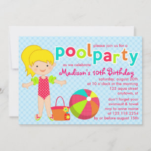 Convite Aniversário das Meninas do Partido da Piscina Mod
