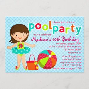Convite Aniversário das Meninas do Partido da Piscina Mod