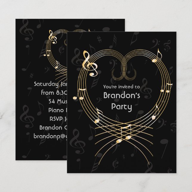 Convite Aniversário das Notas Musicais do Coração do Ouro  (Frente/Verso)