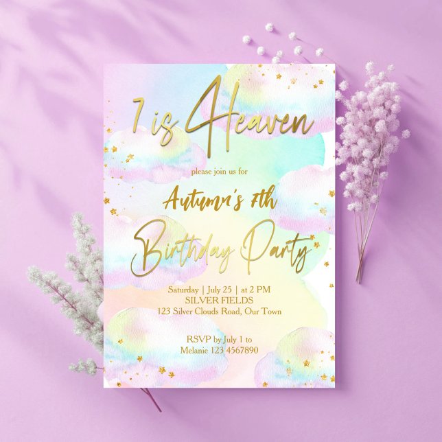 Convite Aniversário das nuvens arco-íris do céu pastel (7th Heaven pastel rainbow ombre clouds birthday party invitation cards template)