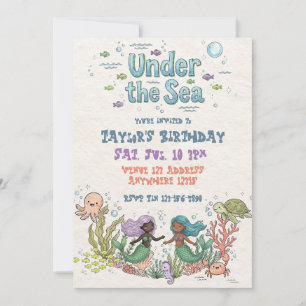 Convite Aniversário das Sereias de Cor Sob o Mar