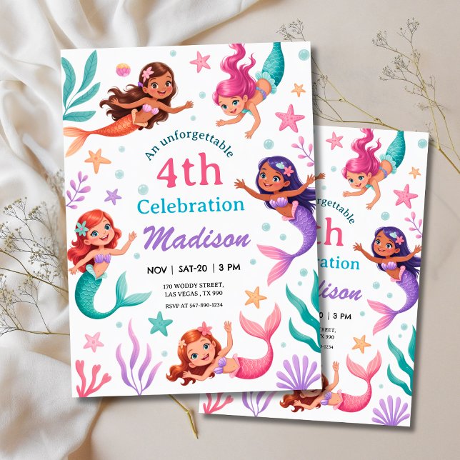 Convite Aniversário das Sereias Debaixo do Mar (Under the Sea Mermaids Birthday Invitation
)