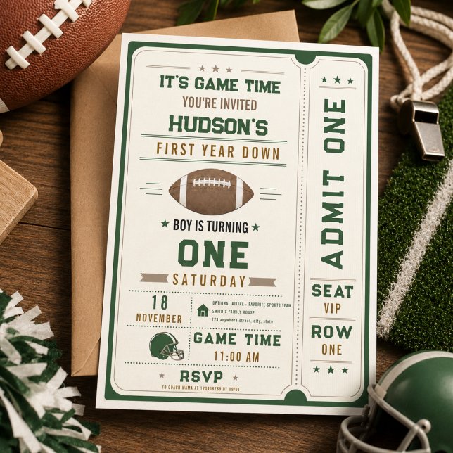 Convite Aniversário de 1º Ano de Futebol Americano First Y (American Football First Year Down 1st Birthday Invitation)