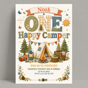 Convite Aniversário de 1º Ano Floresta Um Feliz Acampador