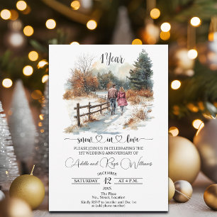 Convite Aniversário de 1º Casamento Paisagem de Inverno Ro