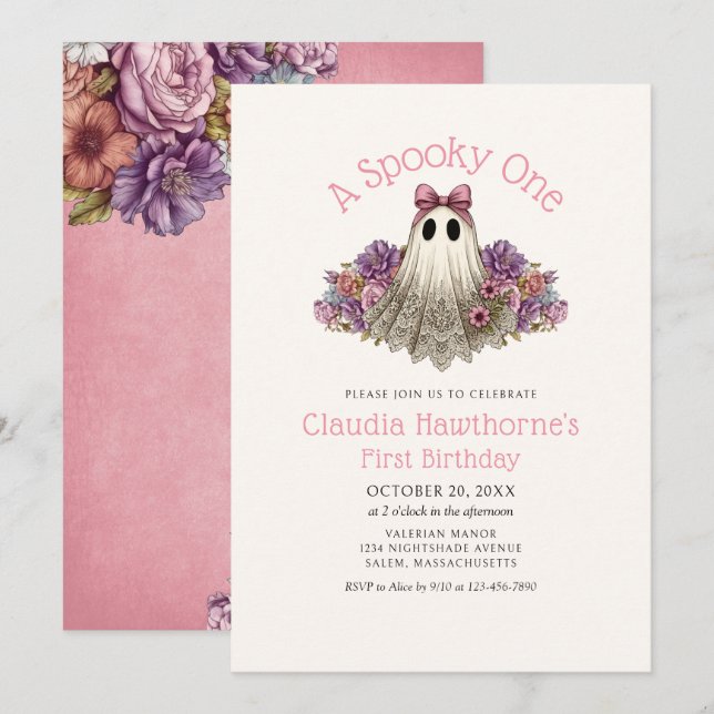 Convite Aniversário de 1º Halloween Fantasma Vintage (Frente/Verso)