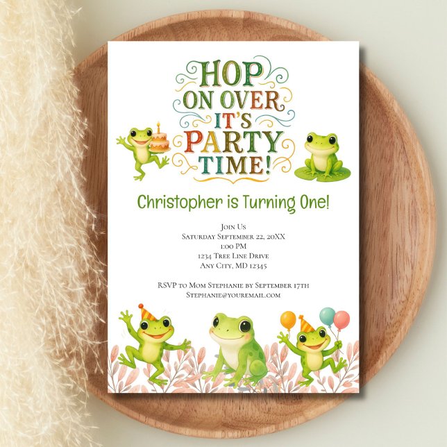 Convite Aniversário de 1º Primeiro Aniversário Sapo Fofo d (Frog Birthday Kids Toddlers, 1st, 2nd, 3rd, 4th birthday party inviation)