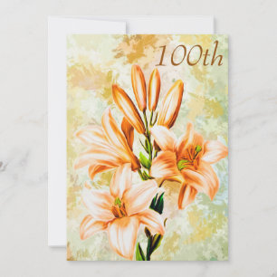 Convite Aniversário de 100 anos Chic Peach & White Lilies