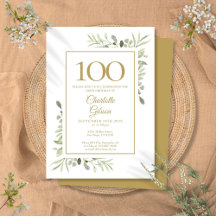 Aniversário de 100 anos com Aquarela de Folhagem E