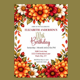 Convite Aniversário de 100 anos da Flor Dahlia de Outono