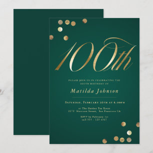 Convite Aniversário de 100 anos Dourado e Esmeralda Verde