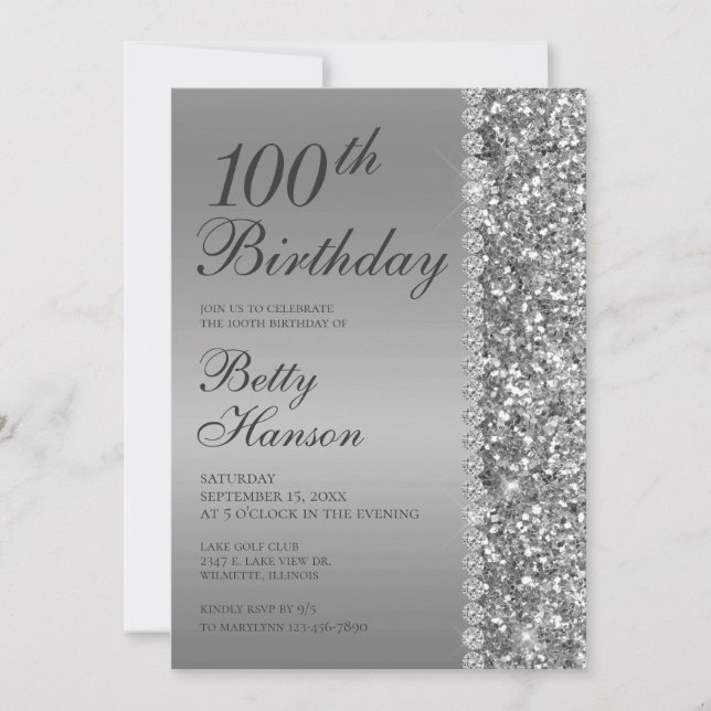 Convite Aniversário de 100 anos Elegante (Frente)