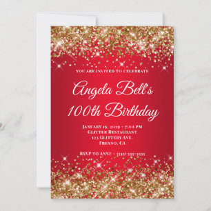 Convite Aniversário de 100 anos Glitter Dourado Brilho Ver