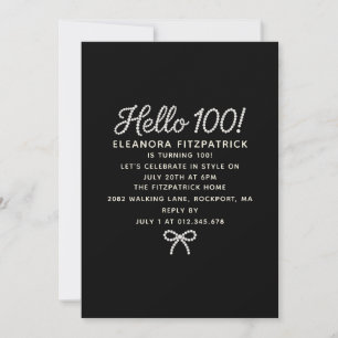 Convite Aniversário de 100 anos Preto Branco Pérola Rótulo
