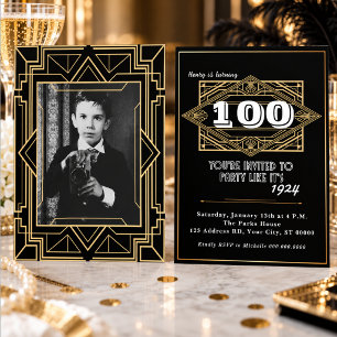 Convite Aniversário de 100 anos Rugindo Anos 20 Art Déco P