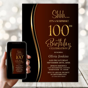 Convite Aniversário de 100 anos Surpresa Laranja Ouro Pret
