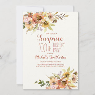 Convite Aniversário de 100 anos Terracota Ferrugem Aquarel