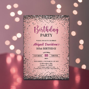 Convite Aniversário de 101 anos Preto Glitter Metálico Ros