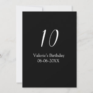 Convite aniversário de 10 anos branco preto nome data cali