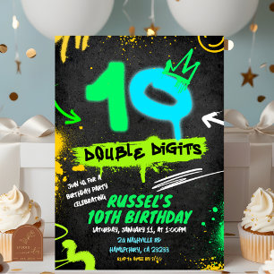 Convite Aniversário de 10 anos com grafite de neon para ad