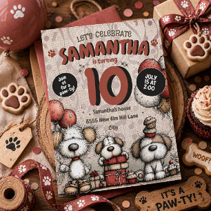 Convite Aniversário de 10 anos da garota cachorrinho rústi