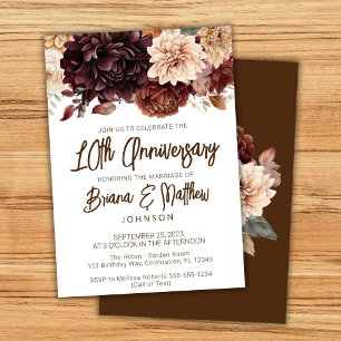 Convite Aniversário de 10 anos de Casamento Bege Marrom Fl