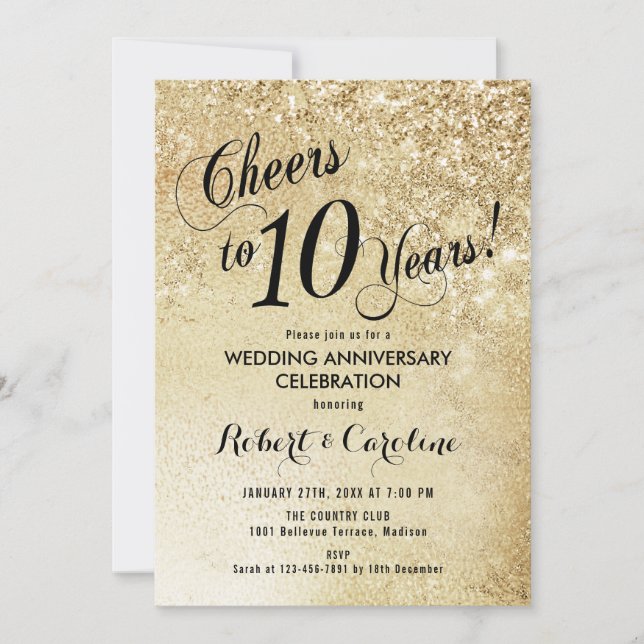 Convite Aniversário de 10 anos de Casamento em Ouro (Frente)