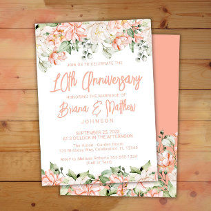 Convite Aniversário de 10 anos de casamento Peach Blush Iv