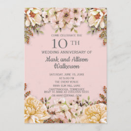 Convite Aniversário de 10 anos de casamento Pink Ivory Flo