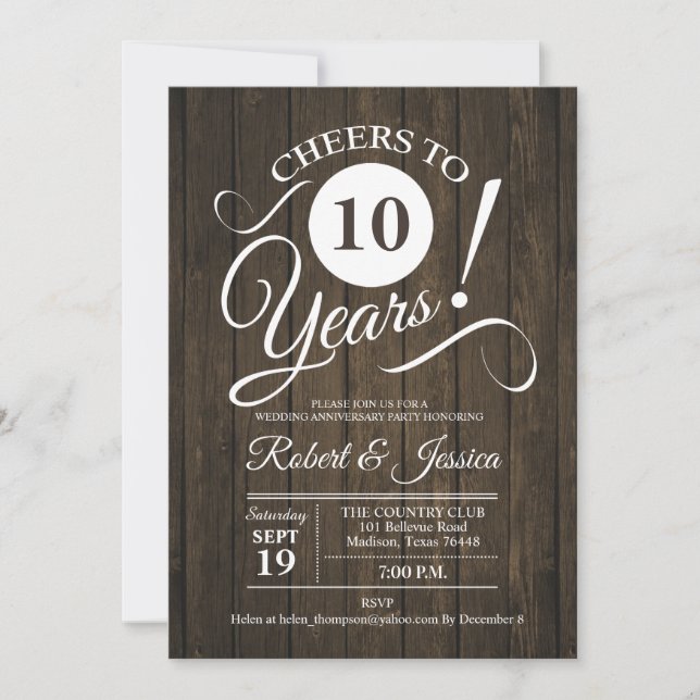 Convite Aniversário de 10 anos de casamento rústico com pa (Frente)