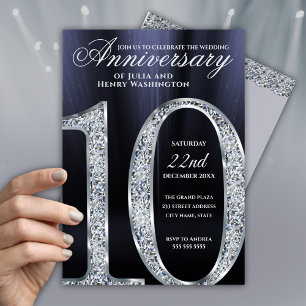 Convite Aniversário de 10 anos Diamante Prata Anos Azul Es