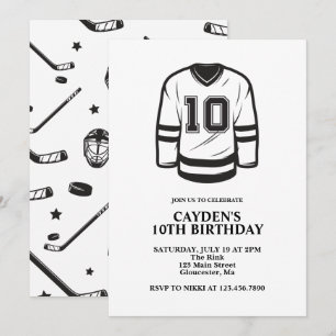Convite Aniversário de 10 anos do Hockey preto e branco