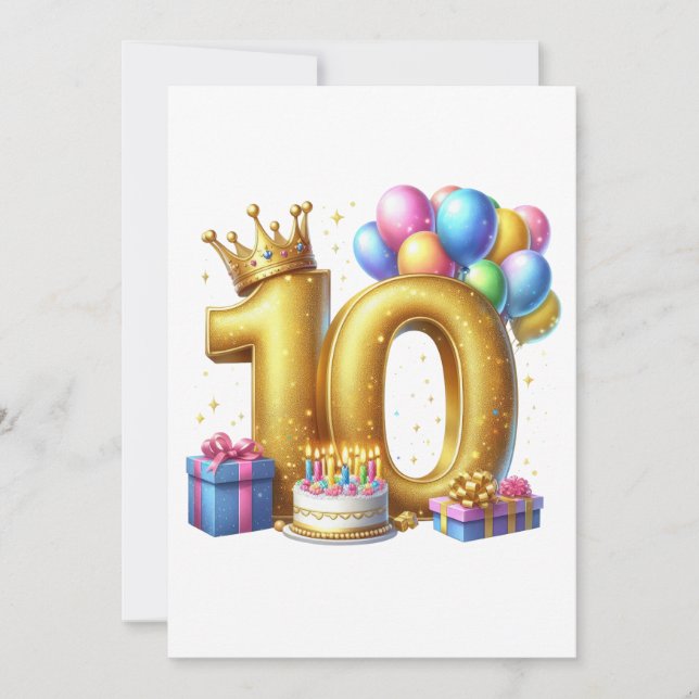Convite Aniversário de 10 anos dourado (Frente)