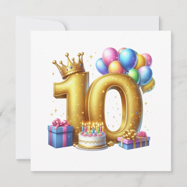 Convite Aniversário de 10 anos dourado (Frente)
