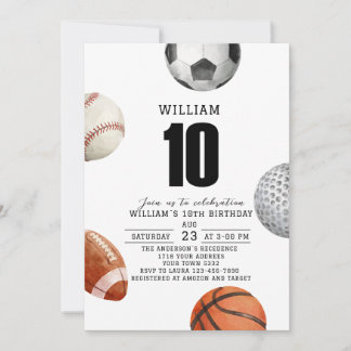 Convite Aniversário de 10 anos esportes Rockie aquarela pa