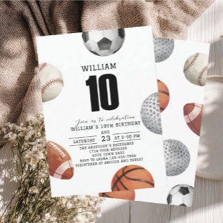 Convite Aniversário de 10 anos esportes Rockie aquarela pa